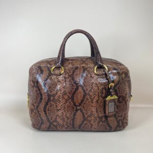 Prada Brown Python Bauletto Large Top Handle Bag