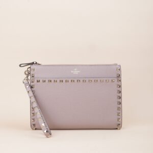 Valentino New Nude Flat Pouch Uni Rockstuds Zipped Clutch with Holder