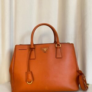Prada Orange Galleria Double Zip Large Bag