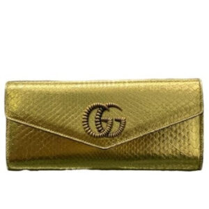 Gucci Gold Snakeskin GG Broadway Clutch