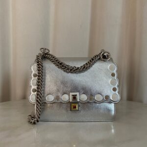 Fendi Silver Kan I Studded Shoulder Bag