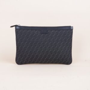 Fendi Black Jacquard Medium FF Zip Pouch