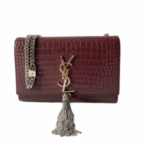 YSL Burgundy Croco Embossed Kate Tassel Small Bag