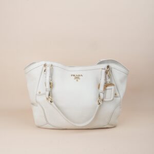 Prada White Vitello Daino Talco Cervo Shoulder Bag