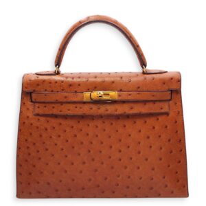 Sellier Kelly 32 Cognac in Ostrich, Gold hardware