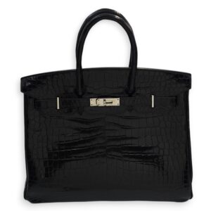 Birkin 35 Black in Shiny Porosus, Palladium hardware