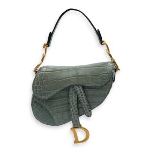 Saddle with Long strap Mini Green Shoulder Bag in Alligator, Gold hardware