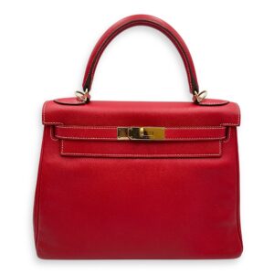 Kelly 28 Rouge Casaque/Blue Thalassa in Epsom, Permabrass hardware