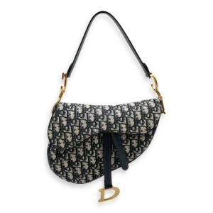 Medium Oblique Saddle Blue Top Handle Bag in Canvas, Gold hardware