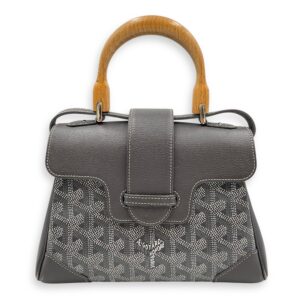Saigon Souple Mini Grey Crossbody Bag in Calfskin, Silver hardware