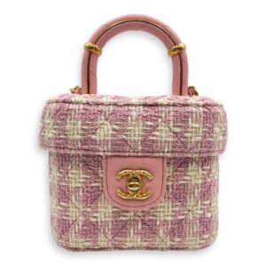 Matelasse Small Pink Vanity Case in Tweed, Gold hardware