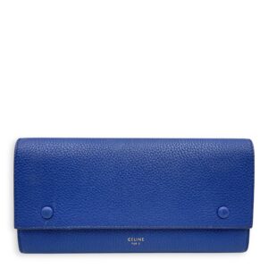 Multifunction Flap Blue/Ash Long Wallet in Calfskin, Gold hardware