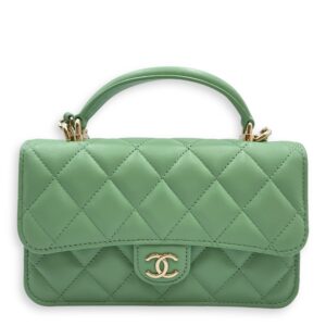 Top Handle Mini Apple Green Crossbody Bag in Lambskin, Gold hardware
