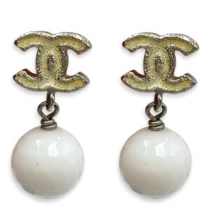 Double CC Dangling White Enamel Earrings