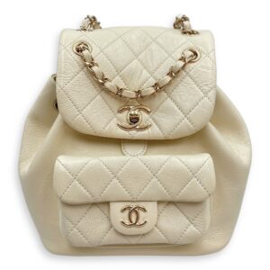 Duma Mini White Backpack in Caviar Leather, Gold hardware