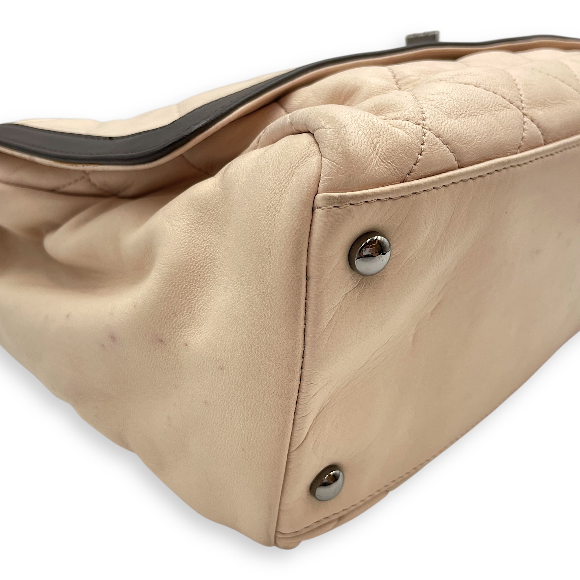 Two Tone Mademoiselle Lock Flap Beige Sholder bag in Lambskin, Silver hardware - Image 8