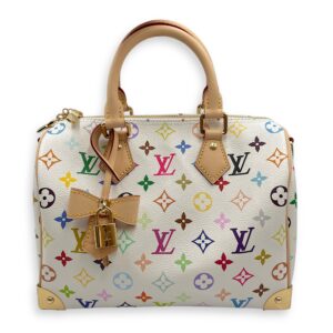 LV x TM Speedy 25cm White Shoulder Bag in Canvas, Gold hardware