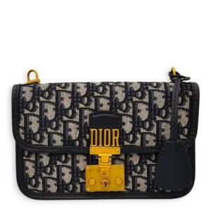 Dior Addict Oblique Monogram Flap Blue Shoulder Bag in Canvas, Gold hardware