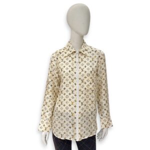 Brown Monogram Logo Silk All Over Zip Up 32 Multi-Color Ready-To-Wear