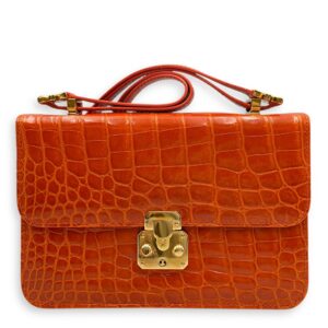 Crocodile 23cm Orange Crossbody Bag, Gold hardware