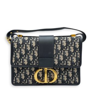 Oblique Montaigne 24cm Blue Crossbody Bag in Canvas, Gold hardware