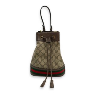 Ophidia Small Brown Bucket Bag in Canvas, Gold hardware