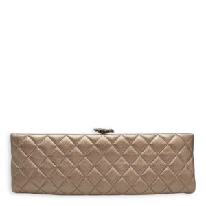 Quilted Crystal Camellia Evening Metallic Bronze Long Clutch