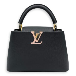 Capuccines with Colourful Chain BB Black Top Handle Bag in Calfskin, Gold hardware