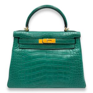 Kelly 28 Malachite in Matte Alligator, Gold hardware