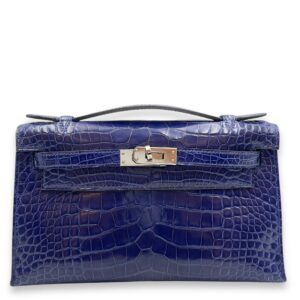 Kelly Pochette Blue Electric in Shiny Alligator, Palladium hardware