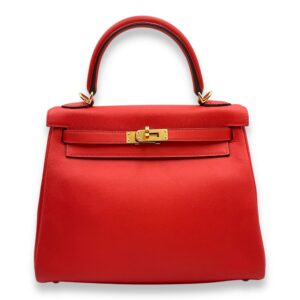 Kelly 25 Rouge Tomate in Swift, Gold hardware