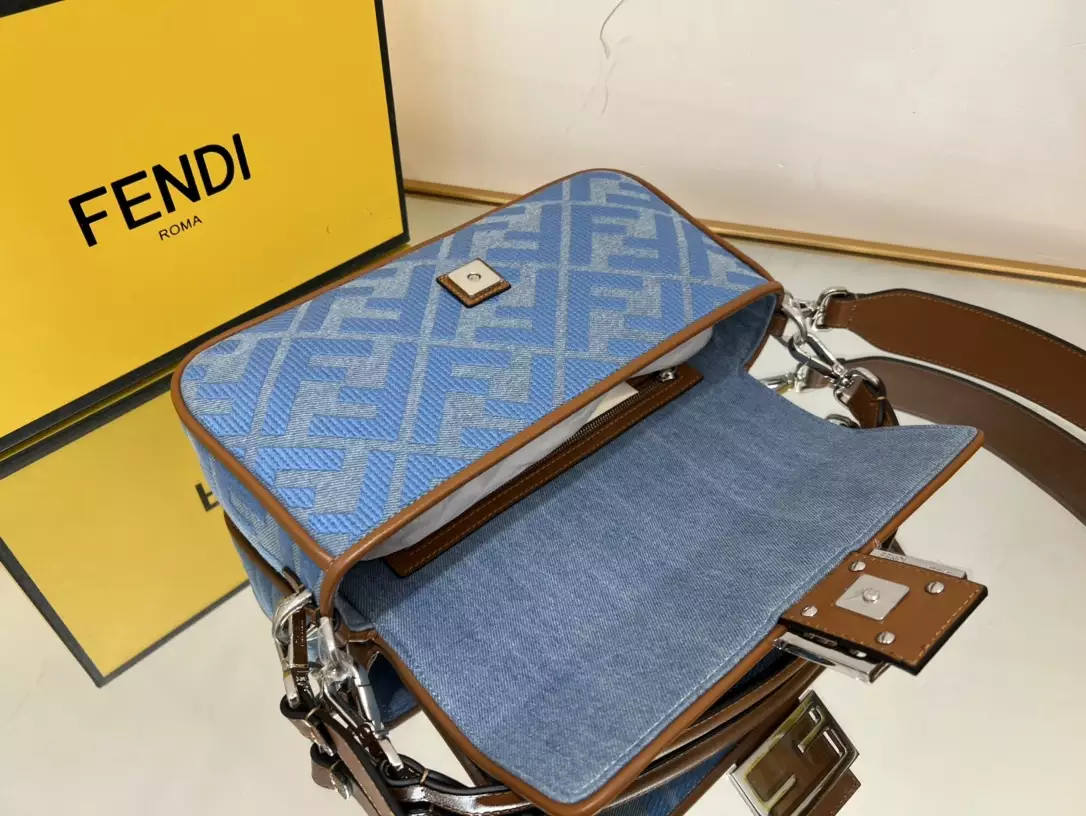 Baguette Light Blue Denim Bag with FF Embroidery - Repbags.ru - Image 6