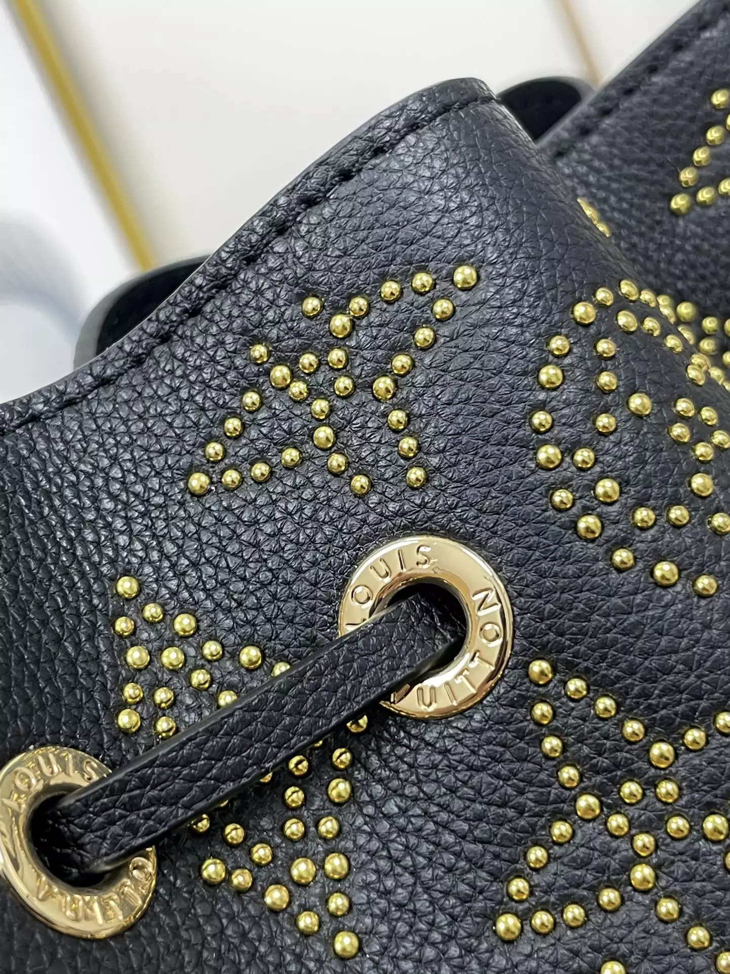 Bella Bucket Bag Monogram Gold Lamination Black Leather - Repbags.ru - Image 8