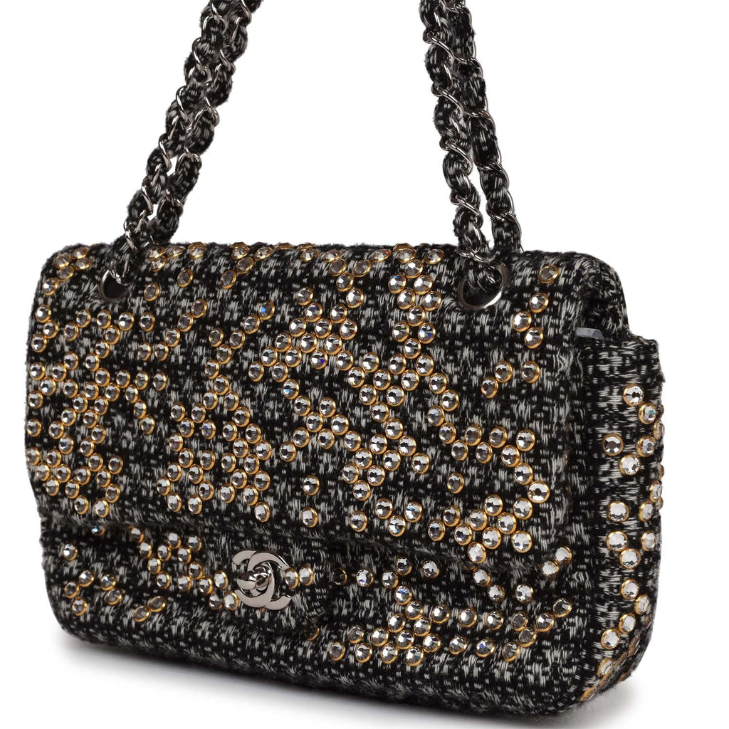 Pre-owned Chanel Medium Single Flap Black and White Tweed With Crystals Silver Hardware - Image 6