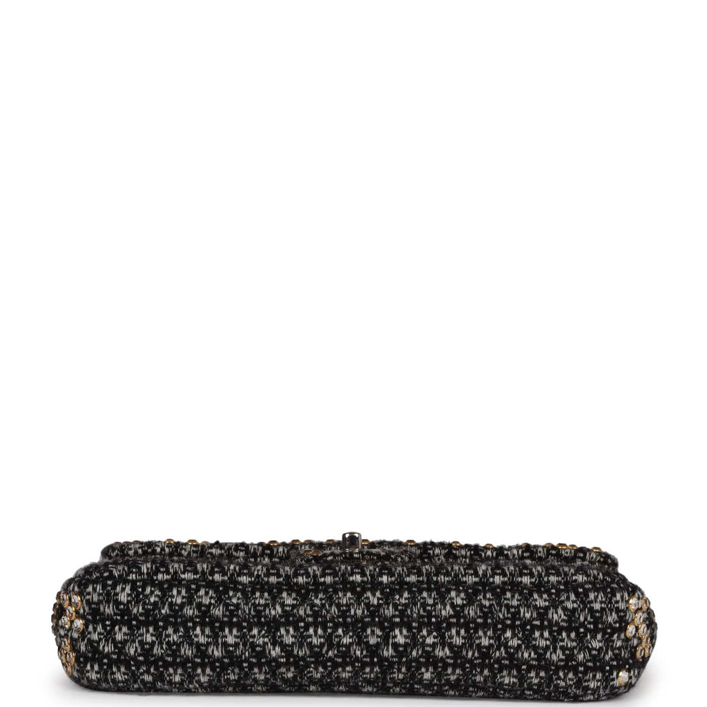 Pre-owned Chanel Medium Single Flap Black and White Tweed With Crystals Silver Hardware - Image 7