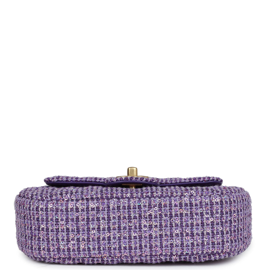 Chanel Mini Sequin Flap Bag with Top Handle Purple Tweed Antique Gold Hardware - Image 7