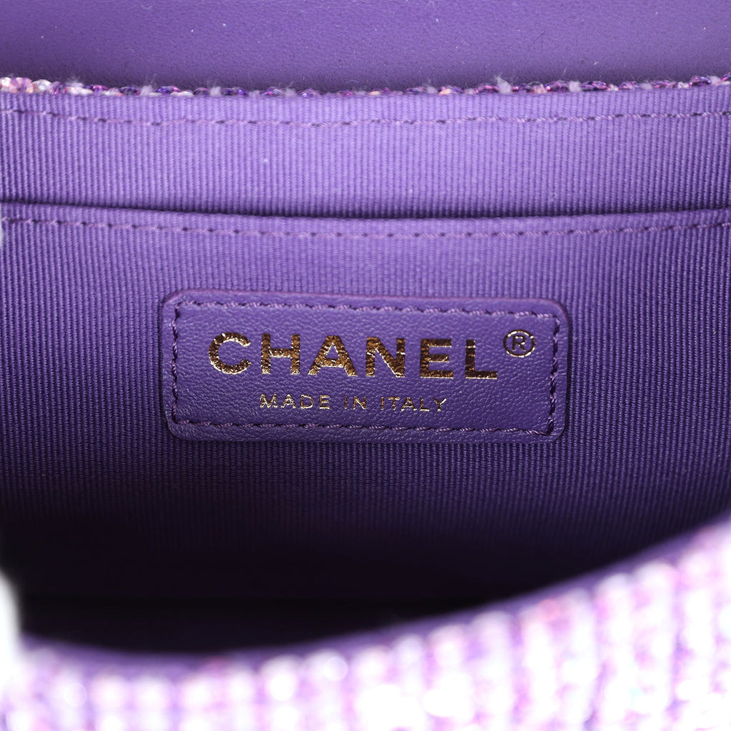 Chanel Mini Sequin Flap Bag with Top Handle Purple Tweed Antique Gold Hardware - Image 9