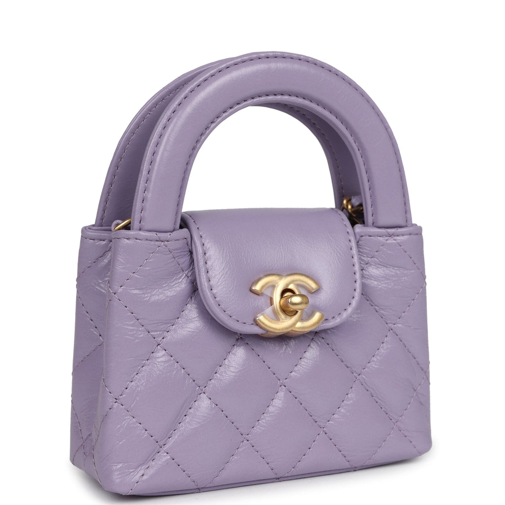 Chanel Nano Kelly Shopper Light Purple Shiny Aged Calfskin Brushed Gold Hardware - Image 3