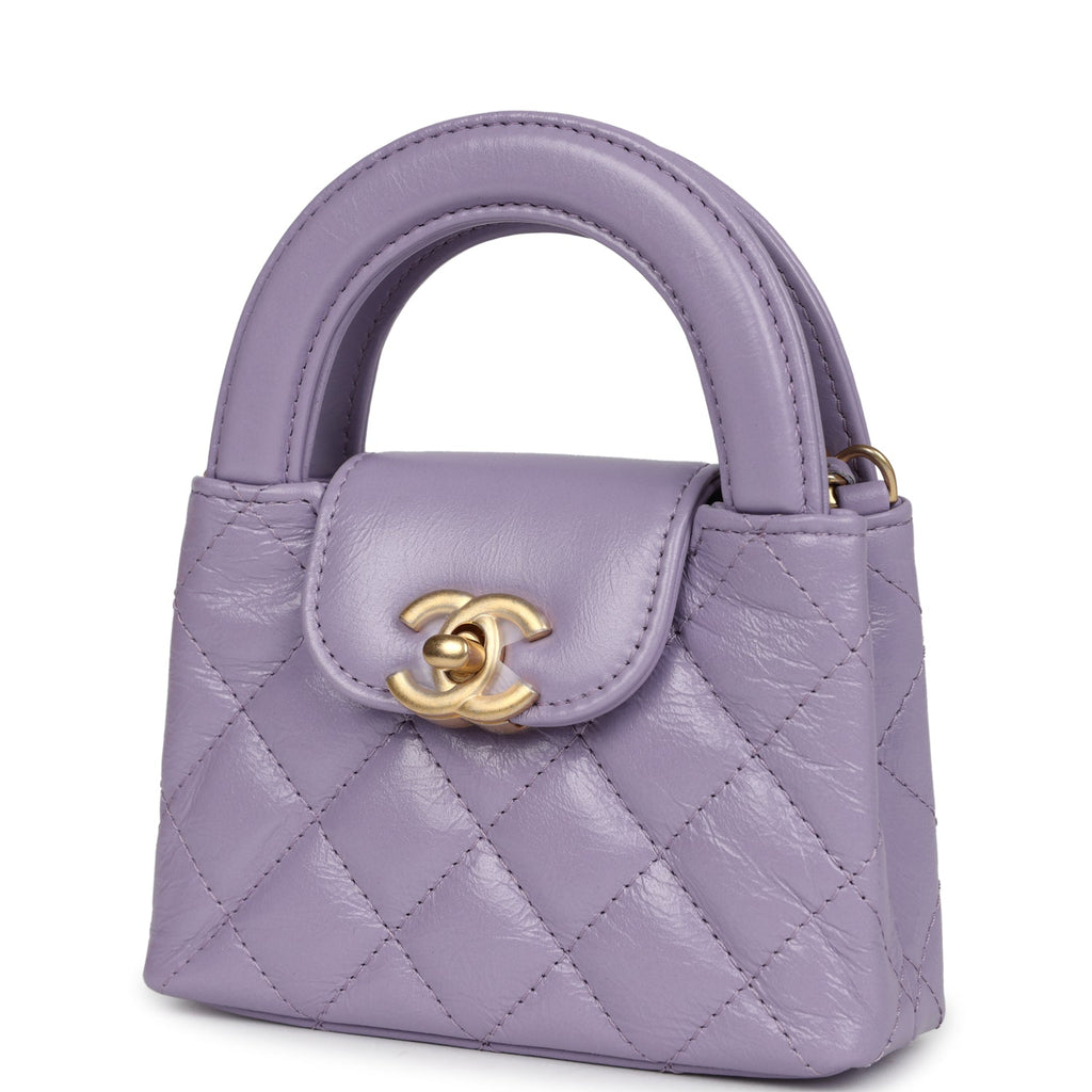 Chanel Nano Kelly Shopper Light Purple Shiny Aged Calfskin Brushed Gold Hardware - Image 6
