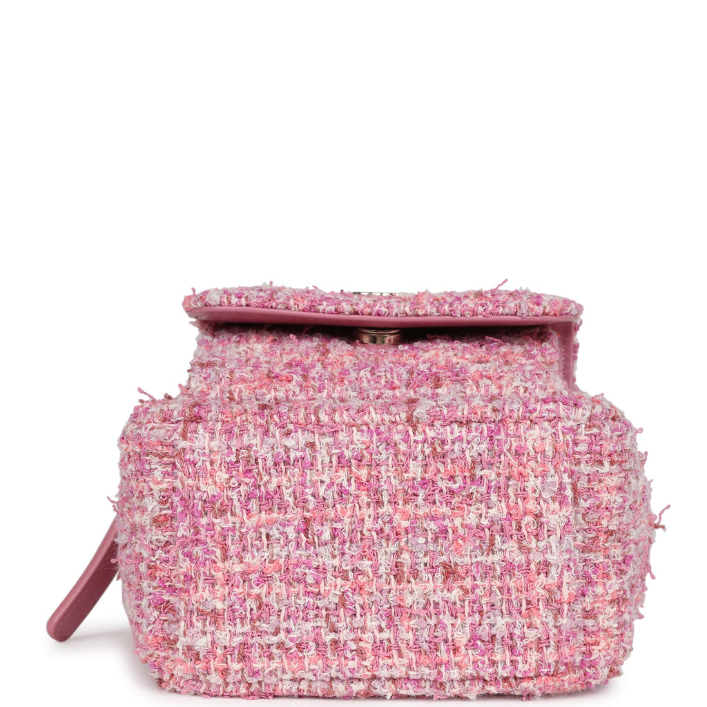 Chanel Mini Phone Holder Backpack with Chain Pink Multicolor Tweed Light Gold Hardware - Image 8