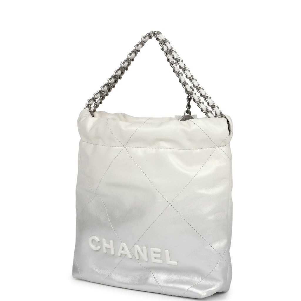 Chanel Mini 22 Bag White and Silver Ombre Metallic Calfskin Silver Hardware - Image 6