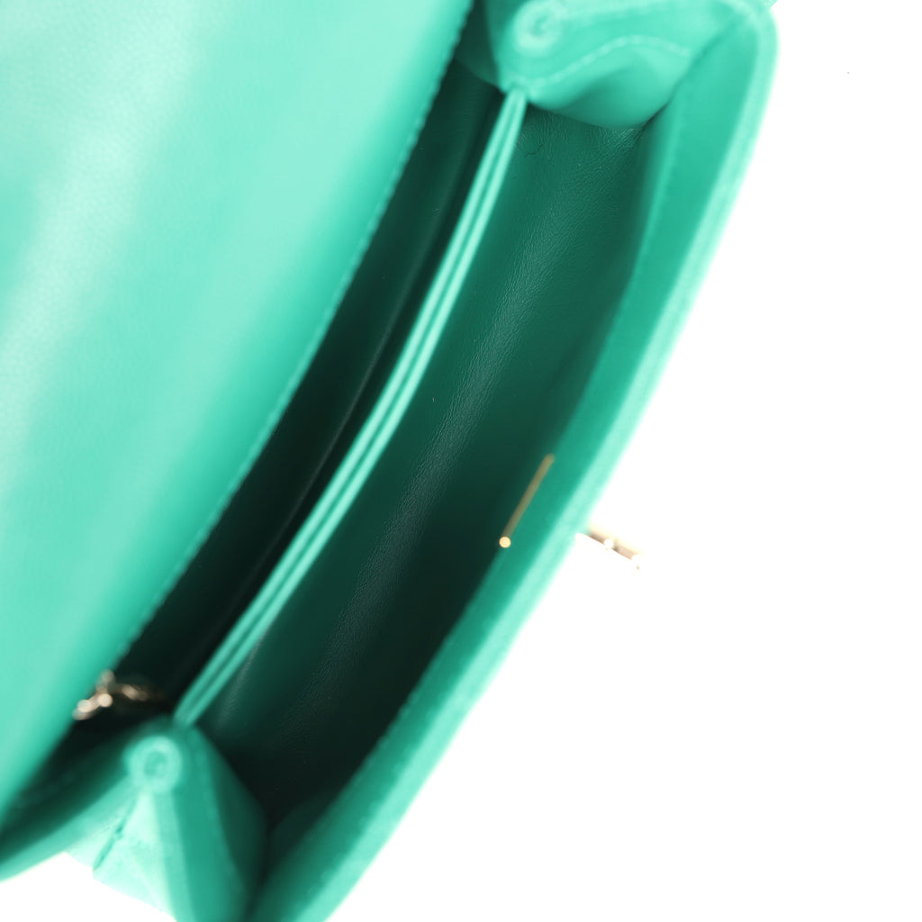 Chanel Small Coco Top Handle Flap Bag Dark Green Caviar Light Gold Hardware - Image 9