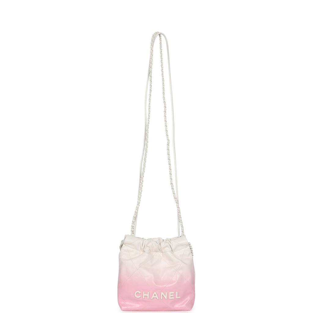 Chanel Mini 22 Bag Pink and White Ombre Calfskin Lacquered Metal Hardware - Image 8