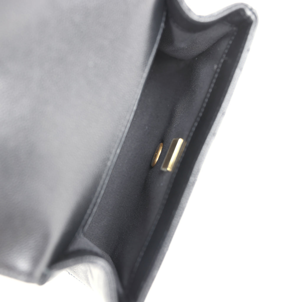 Chanel Mini Top Handle Flap Bag Black Grained Calfskin Brushed Gold Hardware - Image 10