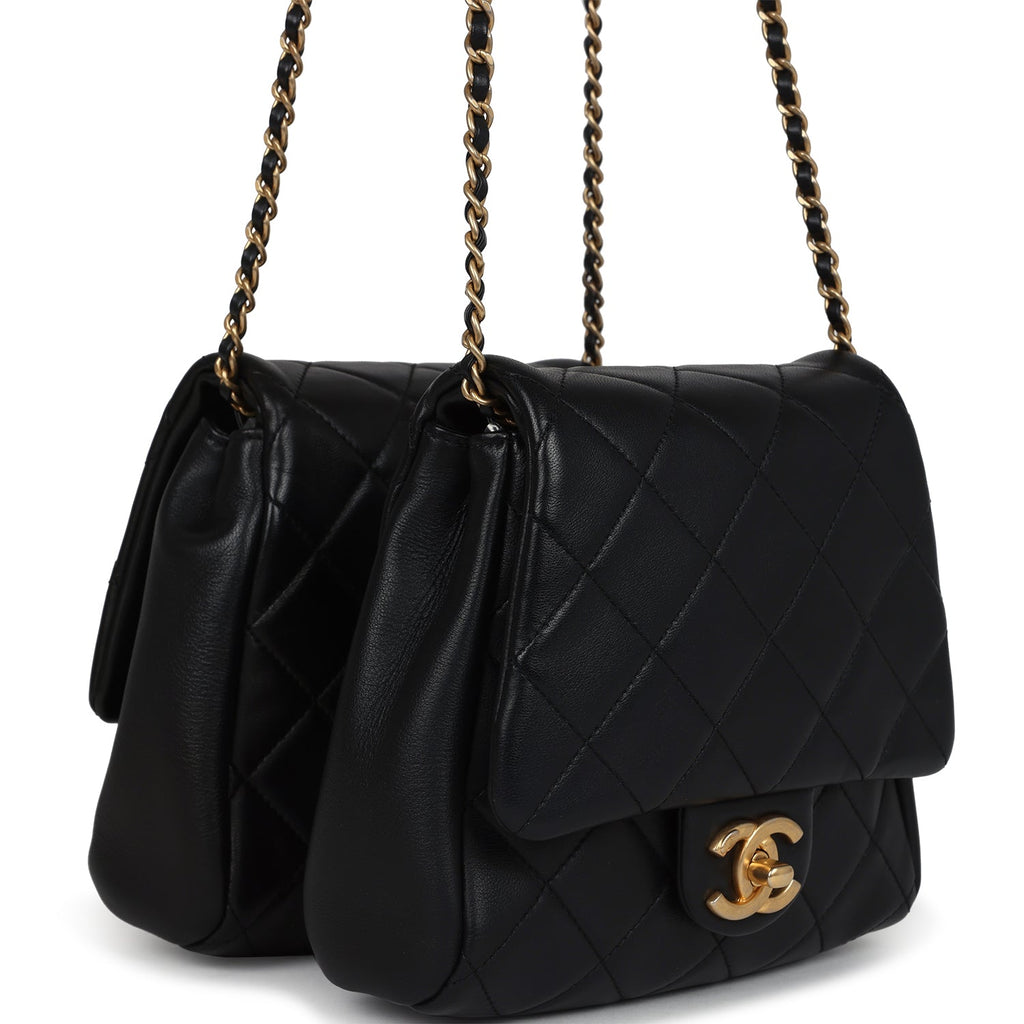 Pre-owned Chanel Twins Side Pack Black Lambskin Faux Pearls & Brushed Gold Hardware - Image 6