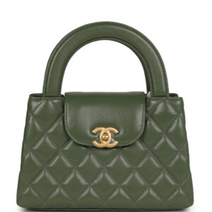 Chanel Small Kelly Shopper Khaki Shiny Aged Calfskin Brushed Gold Hardware