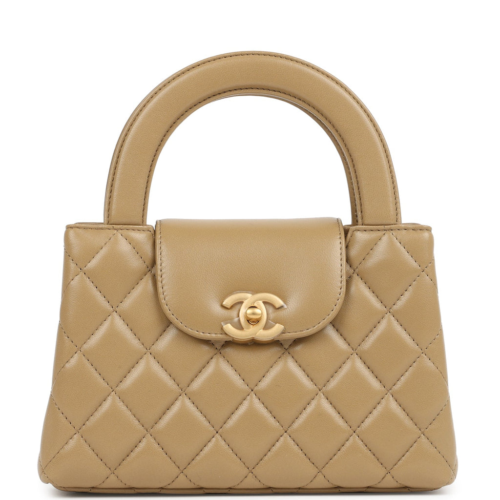 Chanel Small Kelly Shopper Dark Beige Shiny Lambskin Antique Gold Hardware