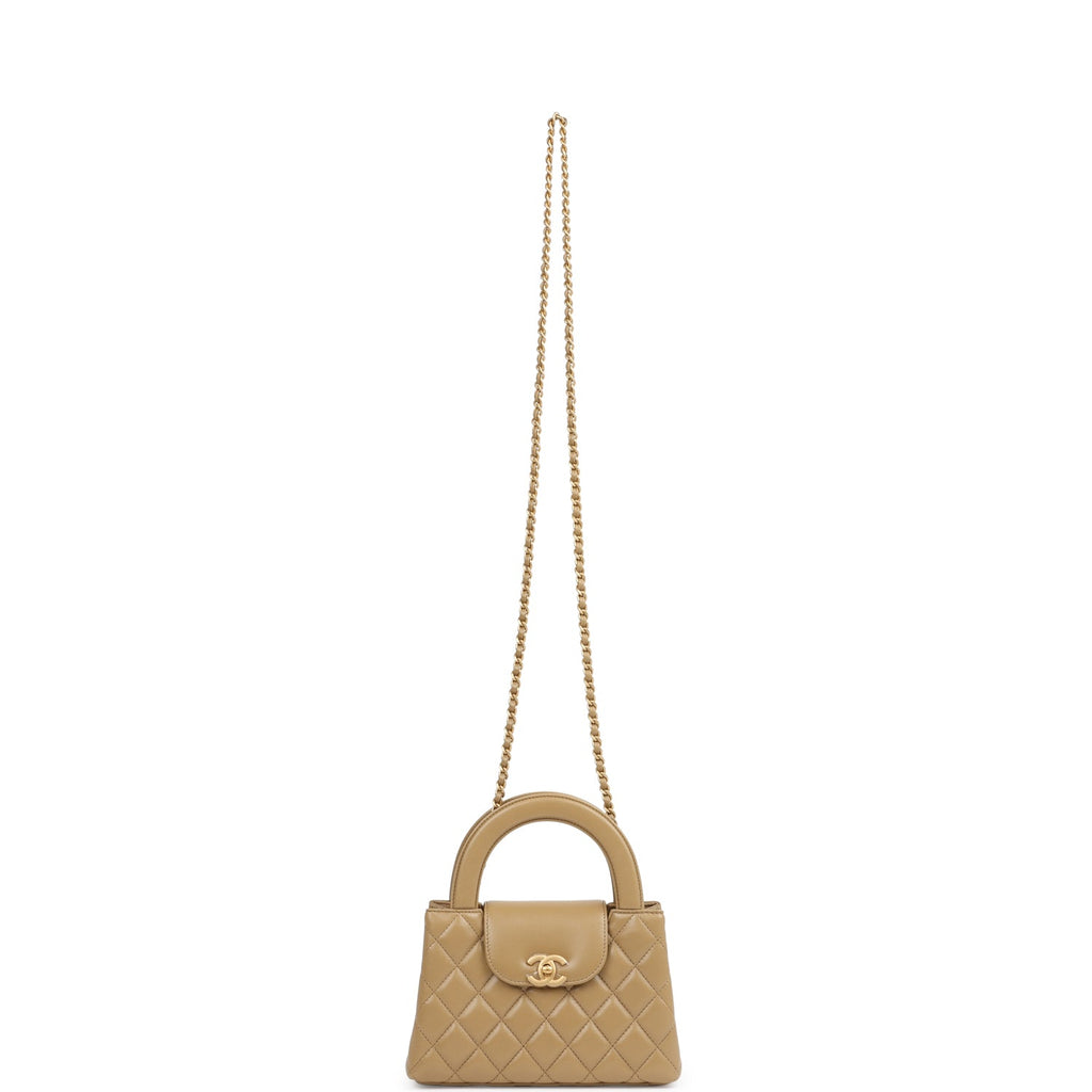 Chanel Small Kelly Shopper Dark Beige Shiny Lambskin Antique Gold Hardware - Image 8