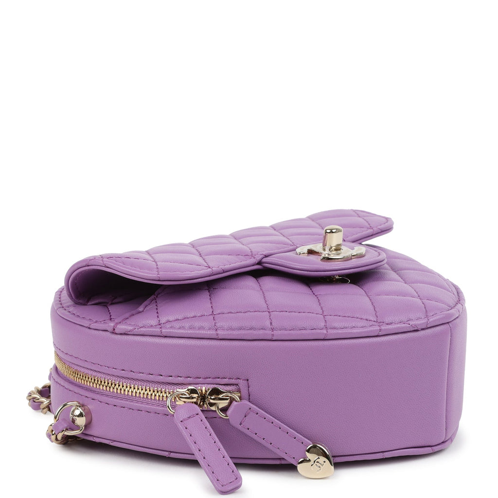 Chanel CC In Love Large Heart Bag with Chain Purple Lambskin Light Gold Hardware - Image 7
