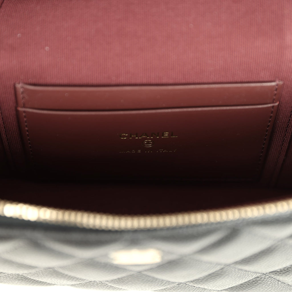 Chanel Top Handle Long Vanity Case with Chain Black Shiny Caviar Light Gold Hardware - Image 10